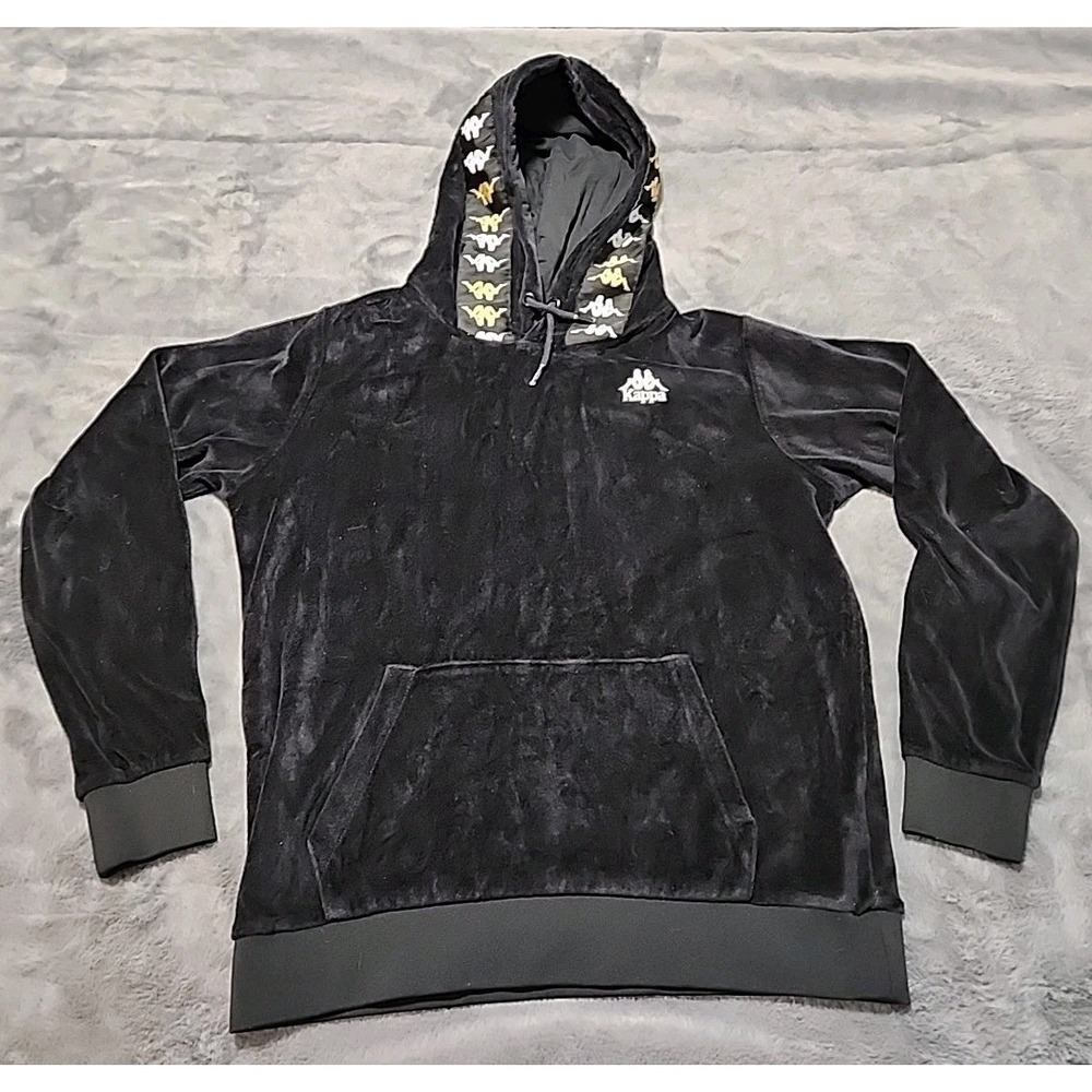 Women's KAPPA Pullover Hoodie Black Felpa Sweatshirt Jumper‎ Velour Small